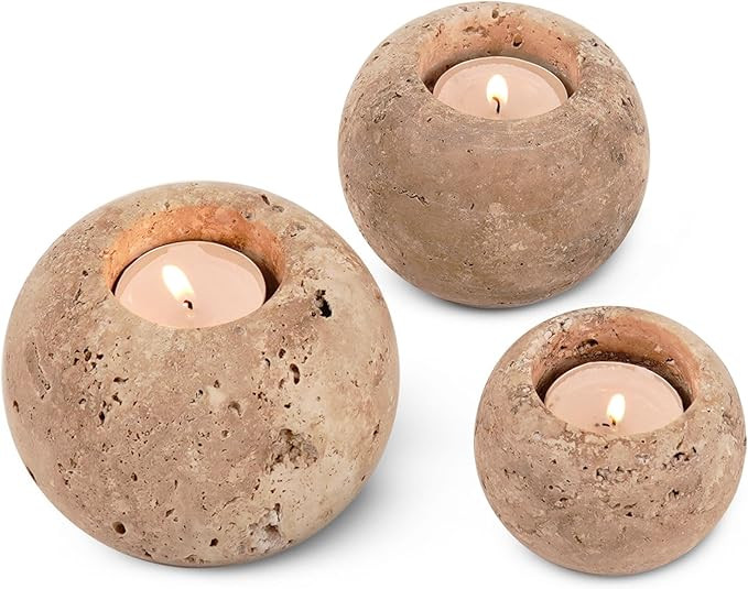 Radicaln Travertine Tealight Candle Holder 4'' Inches Handmade Marble Set of 3 Votive Candle Hold... | Amazon (US)