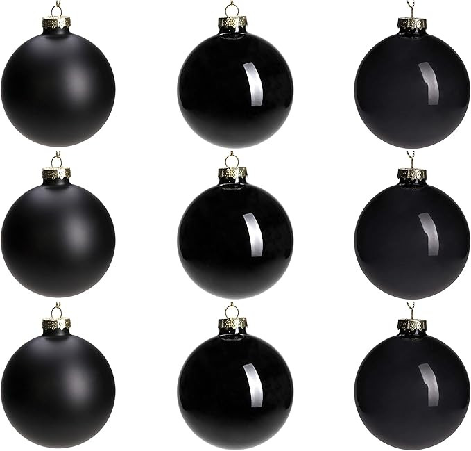 DN DECONATION Black Glass Christmas Ball Ornaments, Set of 9, 3' Hanging Christmas Baubles for Xm... | Amazon (US)
