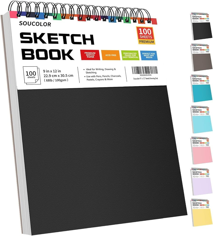 Soucolor Sketch Book 9" x 12", 100 Sheets Kids Art Sketchbook Drawing Pad | Amazon (US)