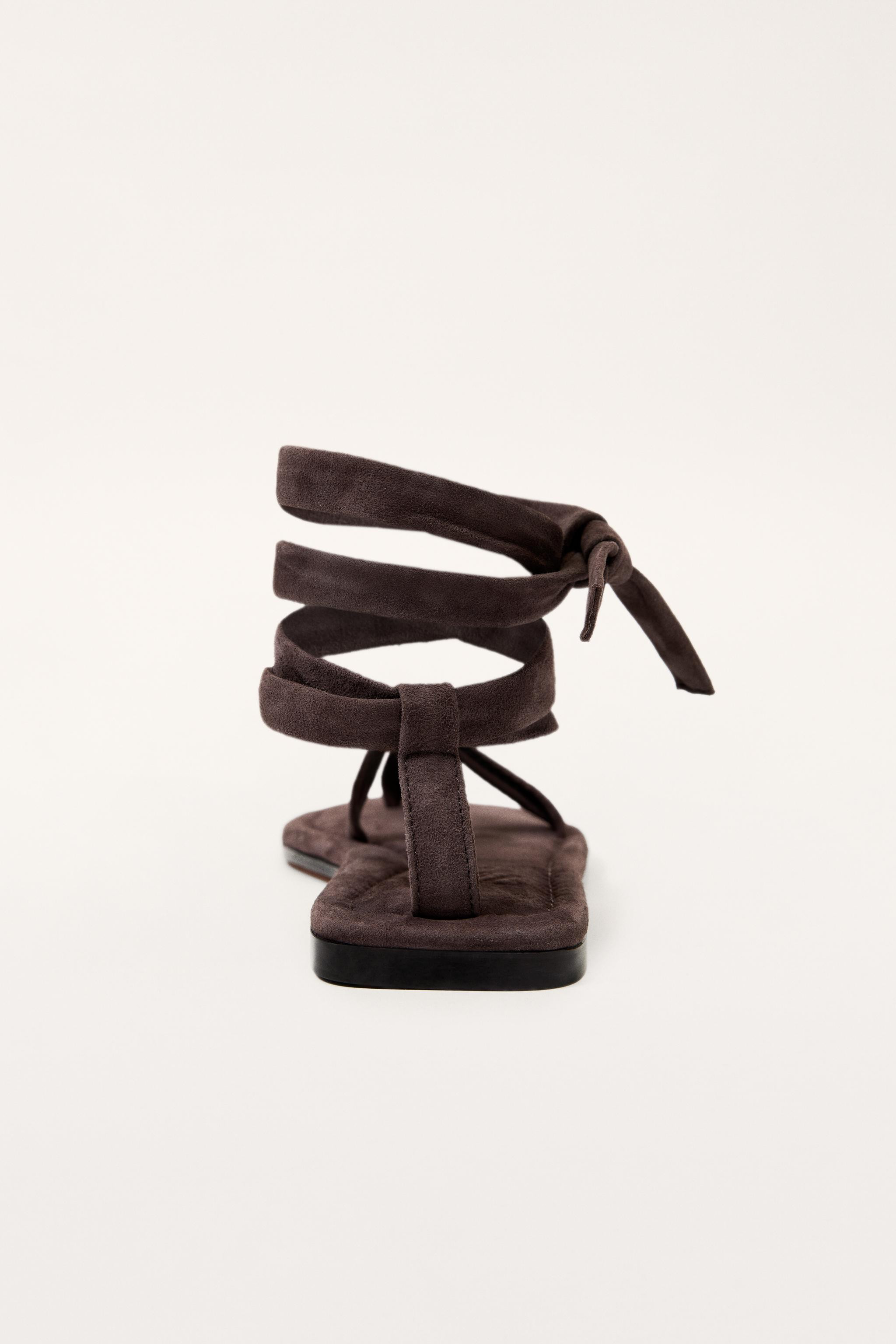 LIMITED EDITION FLAT LEATHER STRAPPY SANDALS | Zara UK