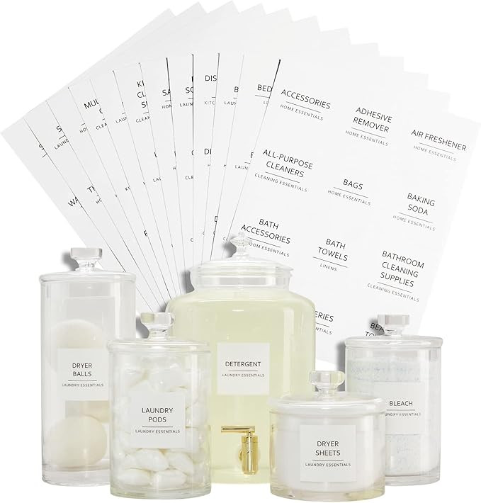 Talented Kitchen 144 Preprinted Minimalistic Laundry Room Labels, Vinyl Black Print on Matte Whit... | Amazon (US)