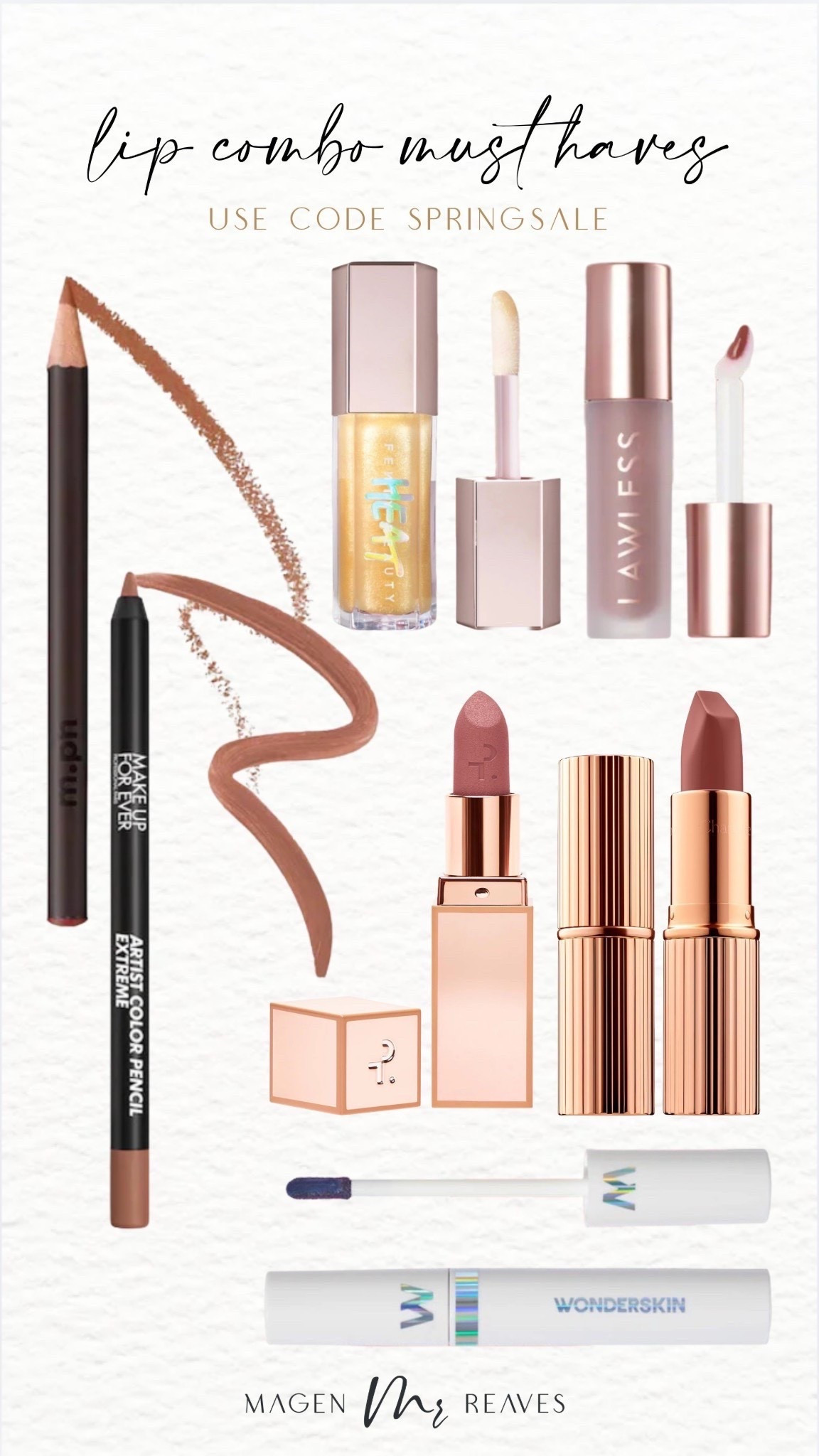 My lip combo must haves! Use code SPRINGSALE at checkout!

lip liners - wherever walnut, anywhere caffeine, cherry cola
glosses - lemon lava, george;
lipsticks - blushing, pillowtalk

