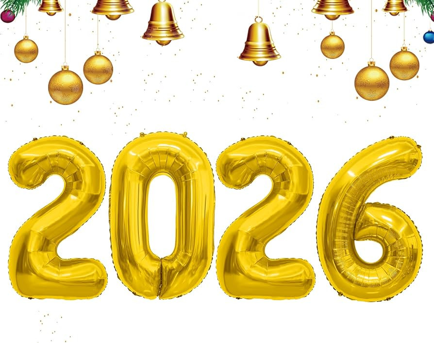 2026 Balloons, 40 Inch 2026 Number Balloons Gold Happy New Year Decorations for 2026 New Year Eve... | Amazon (US)