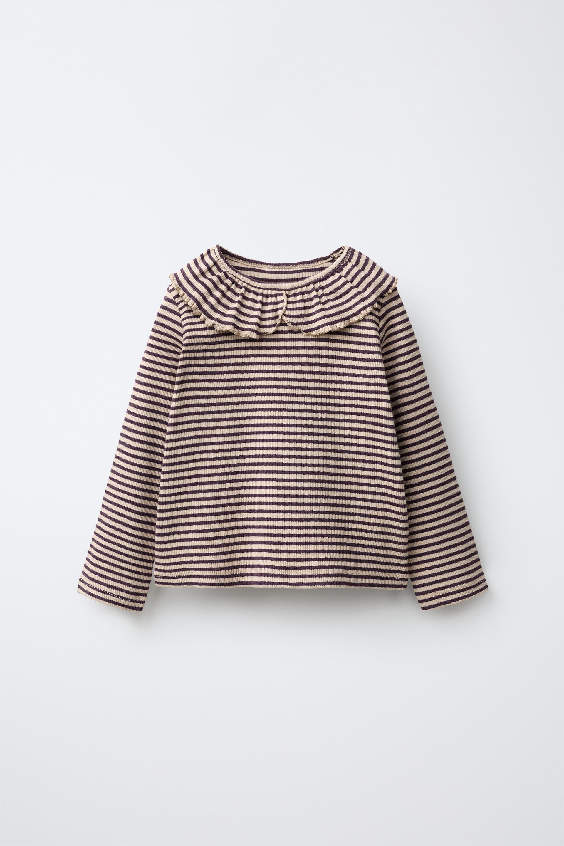 Zara - Peter Pan Collar Ribbed T-Shirt - Ecru - 1½ Years (33,9 Inches) - Kids | Zara US