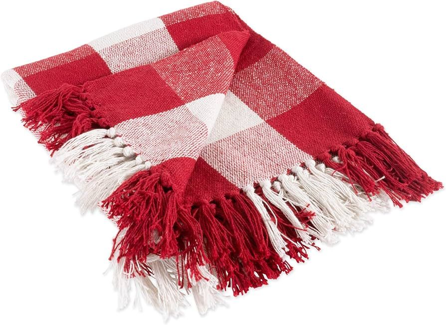 DII Buffalo Check Collection Rustic Farmhouse Throw Blanket with Tassles, 50x60, Red/White | Amazon (US)