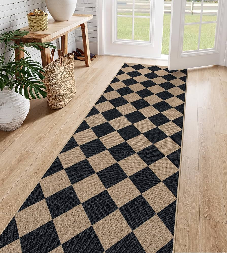 Lahome Checkered Easy Jute Runner Rug, Carpet Runners for Hallway 8ft Washable Rug Non Slip Kitch... | Amazon (US)