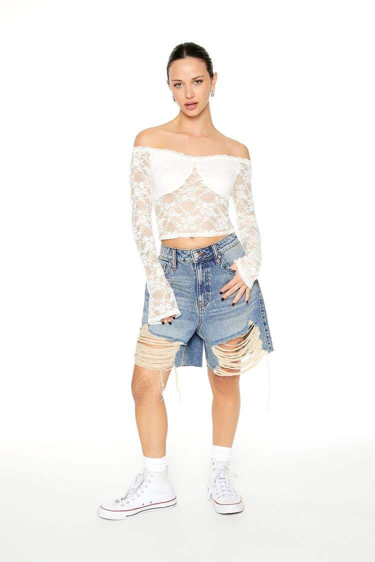 Women's Distressed Denim Bermuda Shorts in Medium Denim, 31 | Forever 21