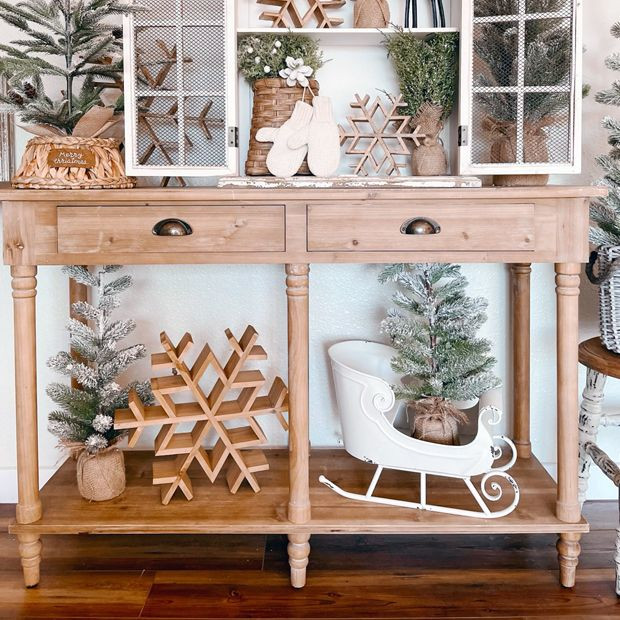 2 Drawer Wood Console | Antique Farm House