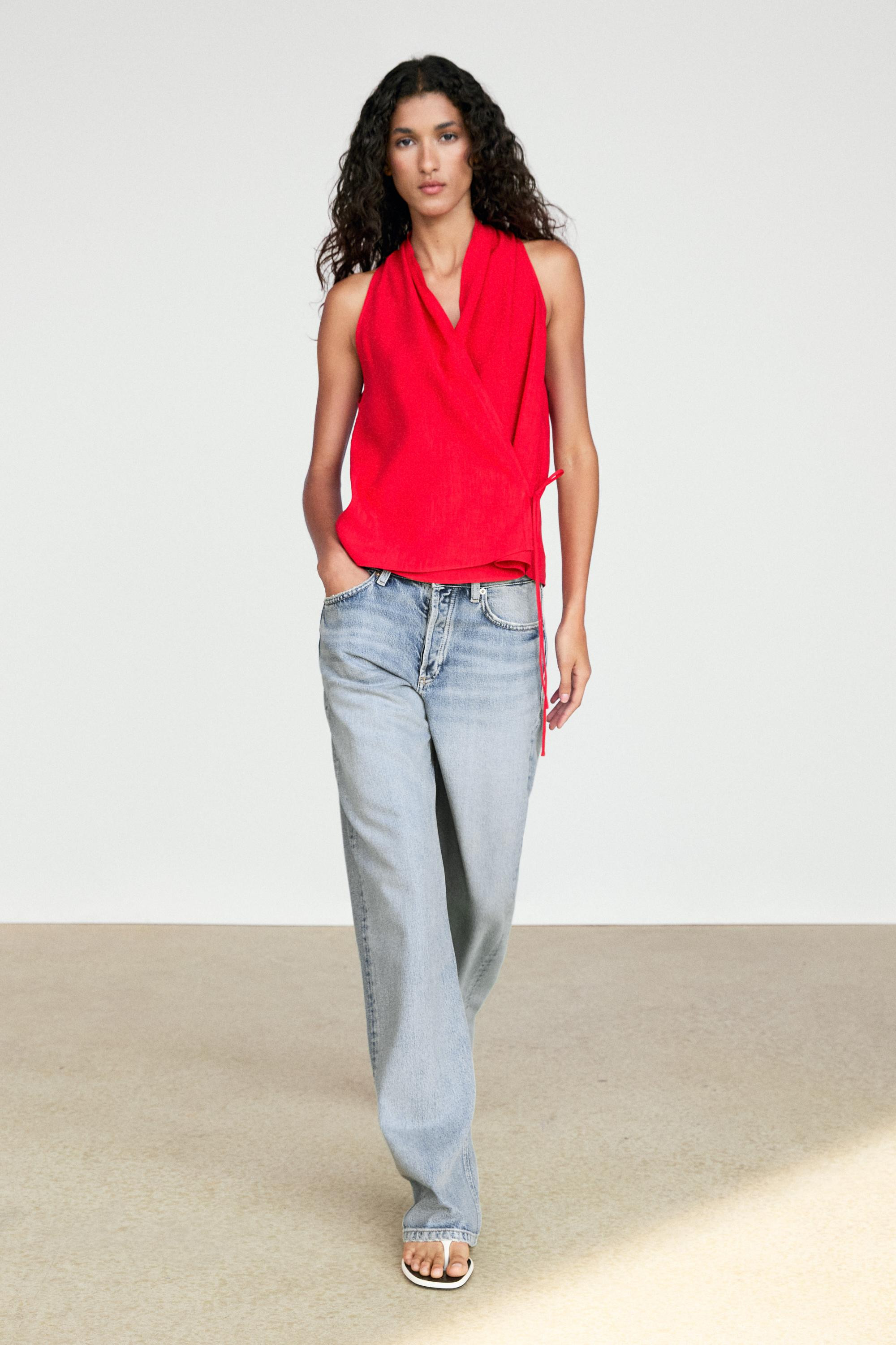 Linen halter top with tie detail | Massimo Dutti UK