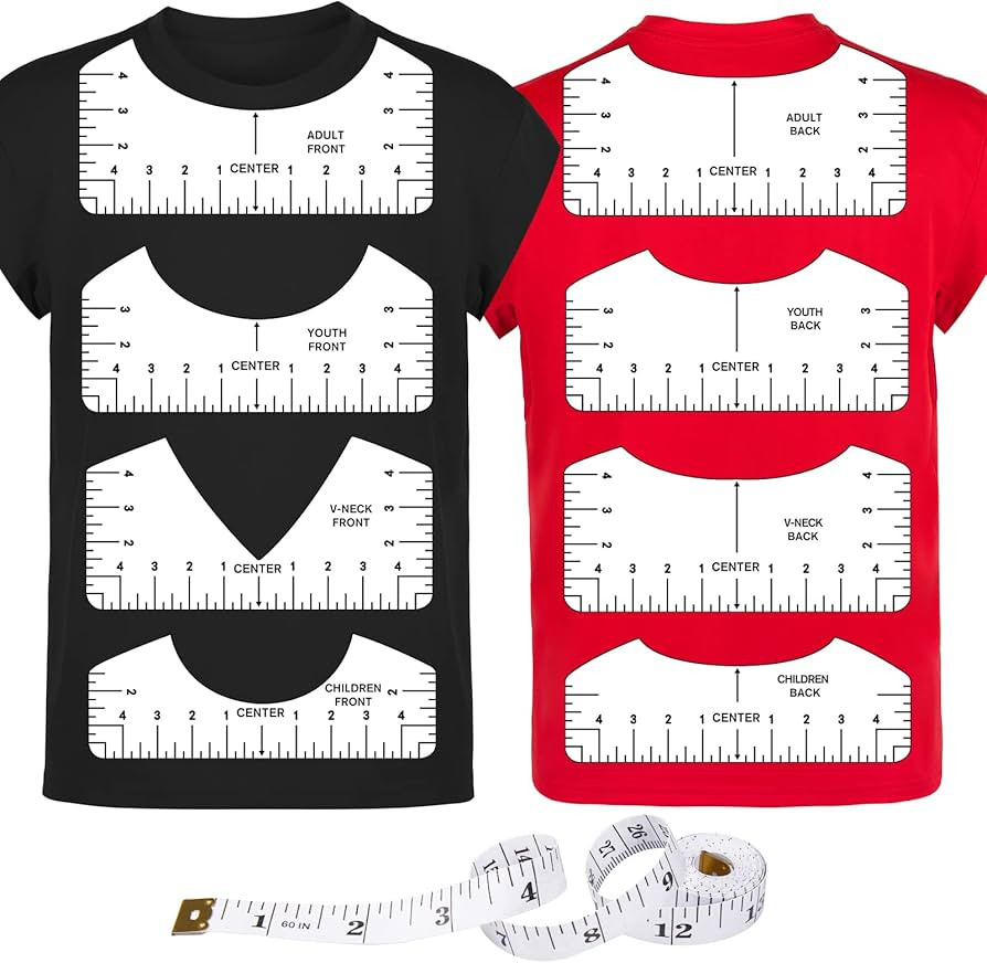 9Pcs Tshirt-Ruler Guide to Center Vinyl, Transparent V-Neck/Round PVC Ruler for Alignment, Heat P... | Amazon (US)