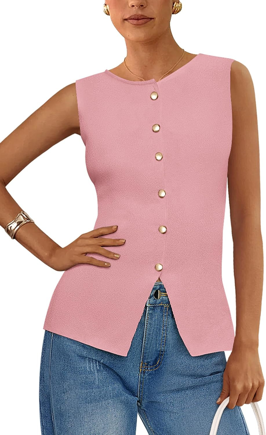 PRETTYGARDEN Women's Sweater Vest Button Down Summer Tank Tops 2026 Sleeveless Knit Vests Fashion Business Casual Outfits | Amazon (US)