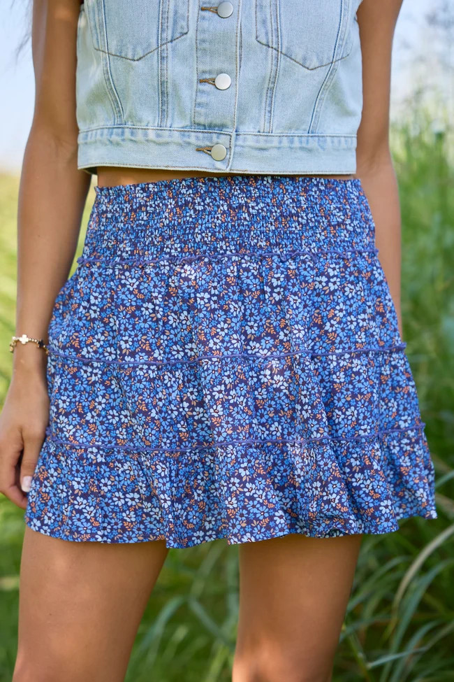 Through The Garden Navy Floral Mini Skort | Pink Lily