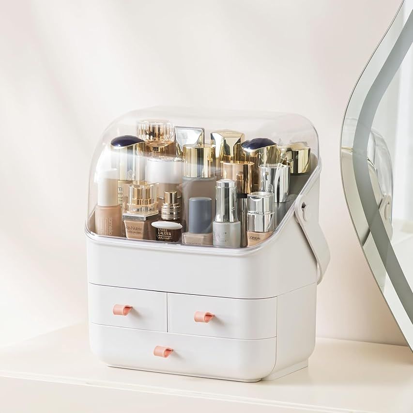 Acrylic Makeup Organizer for Vanity,Cosmetic Display Cases with 3 Drawers and 1 Tray,Stackable Countertop Cosmetics Storage,for Makeup Brush,Hair Accessories,Lipstick and Jewelry,Skincare | Amazon (US)