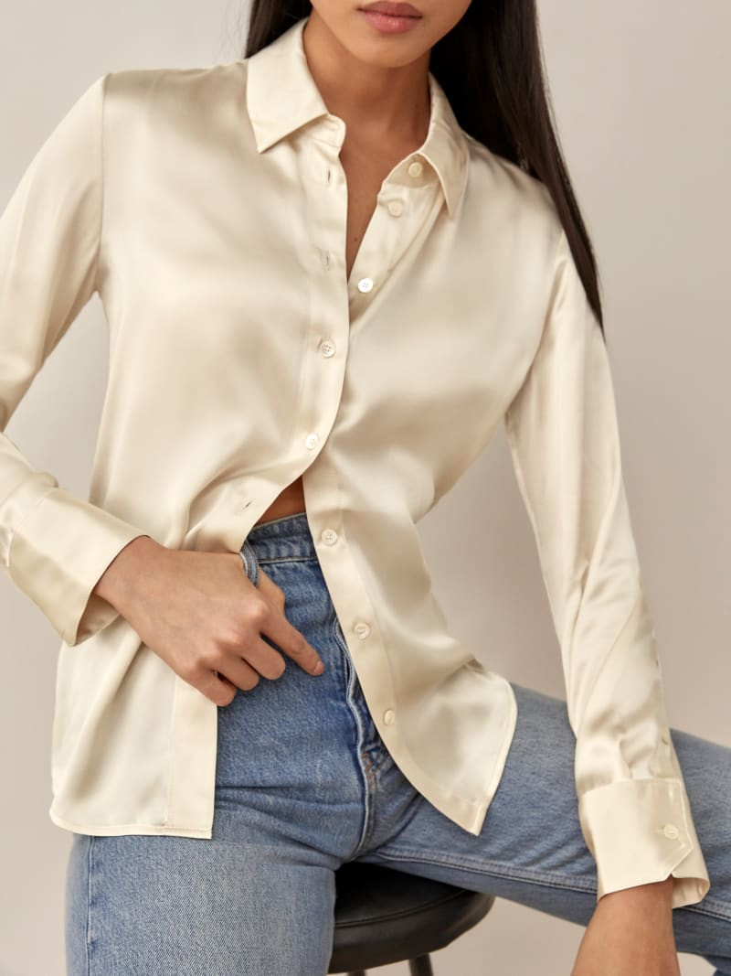 Sky Relaxed Silk Top | Reformation (Global)