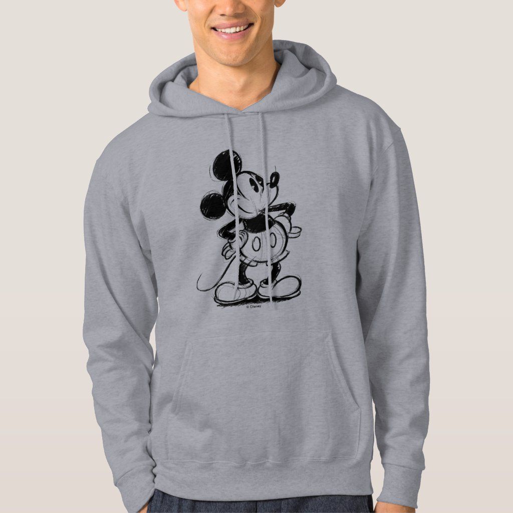 Classic Mickey Mouse Sketch Hoodie, Men's, Size: Adult M, Grey | Zazzle