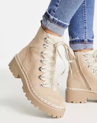 Steve Madden Rainer lace front chunky boots in chestnut suede | ASOS (Global)