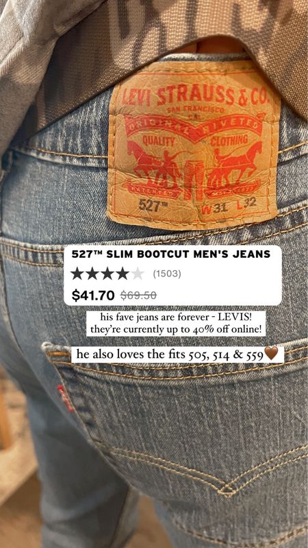 JDs jeans are up to 40% off right now! He pretty much only wears Levi’s😊 I tagged some of his fave styles as well! TONS of different washes 🤎

Sale / Levi’s / men’s / for him / under $50 / Holley Gabrielle 

#LTKGiftGuide #LTKmens #LTKsalealert
