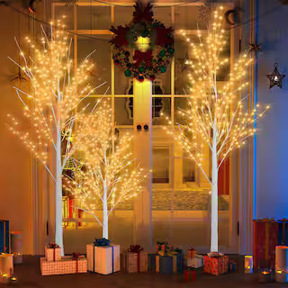 6/5/4 ft. Indoor/Outdoor Pre-Lit Artificial Christmas Tree Birch Tree with LED Lights (1 Set Cont... | The Home Depot