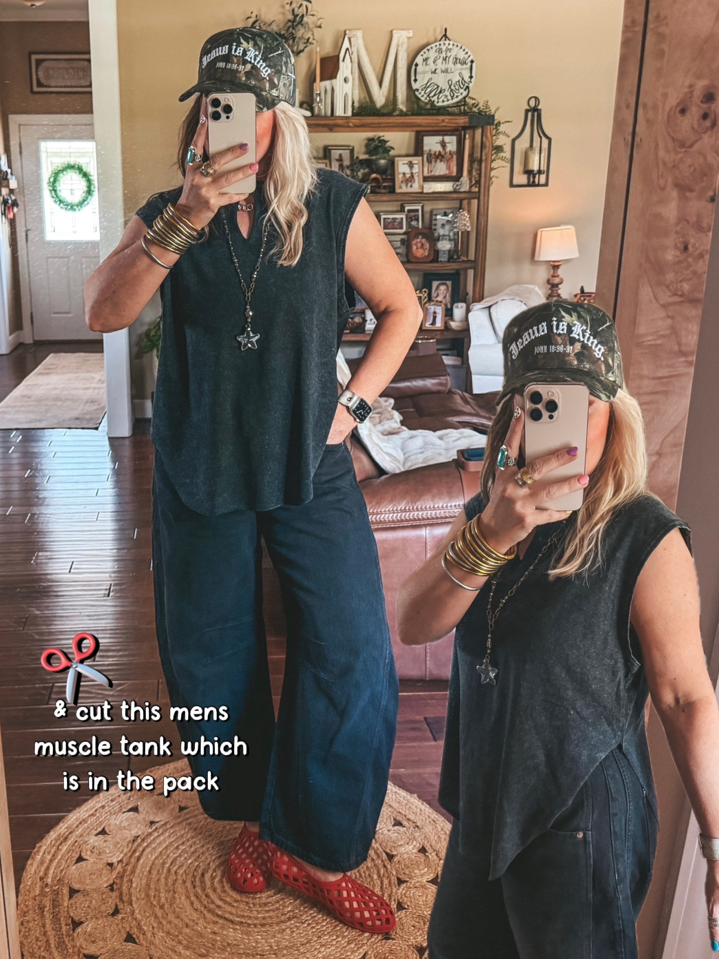 Mens tank I cut and it’s a large. Comes in a pack of 3. 
Jeans true to size 
Jelly shoes true to size 
 

#LTKOver40 #LTKmomlife #LTKootd