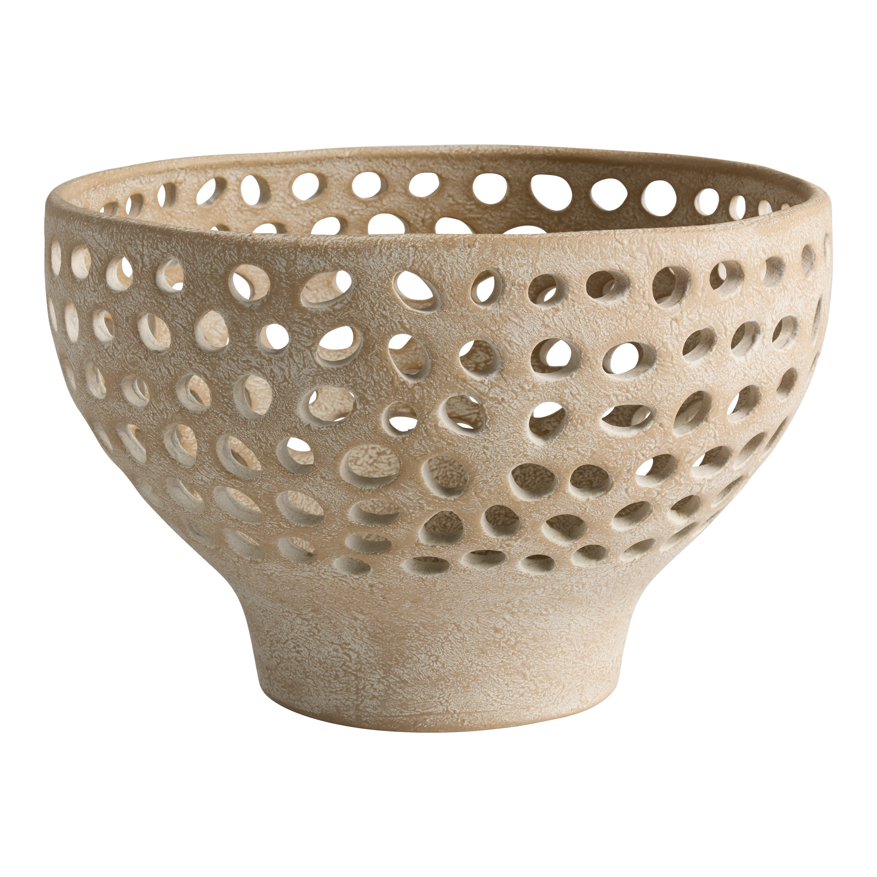 Taupe Ceramic Pierced Pedestal Bowl Decor | World Market
