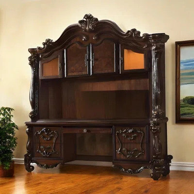 76" Dark Brown Wood Peninsula Credenza Desk With Four Cabinets Three Drawers | Wayfair North America