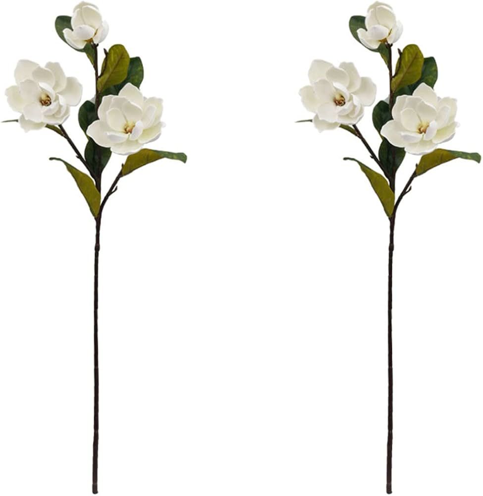 LEMCC 2Pcs Artificial Magnolia Flowers 3 Heads Silk White with Stems Bouquet for Home Office Livi... | Amazon (US)