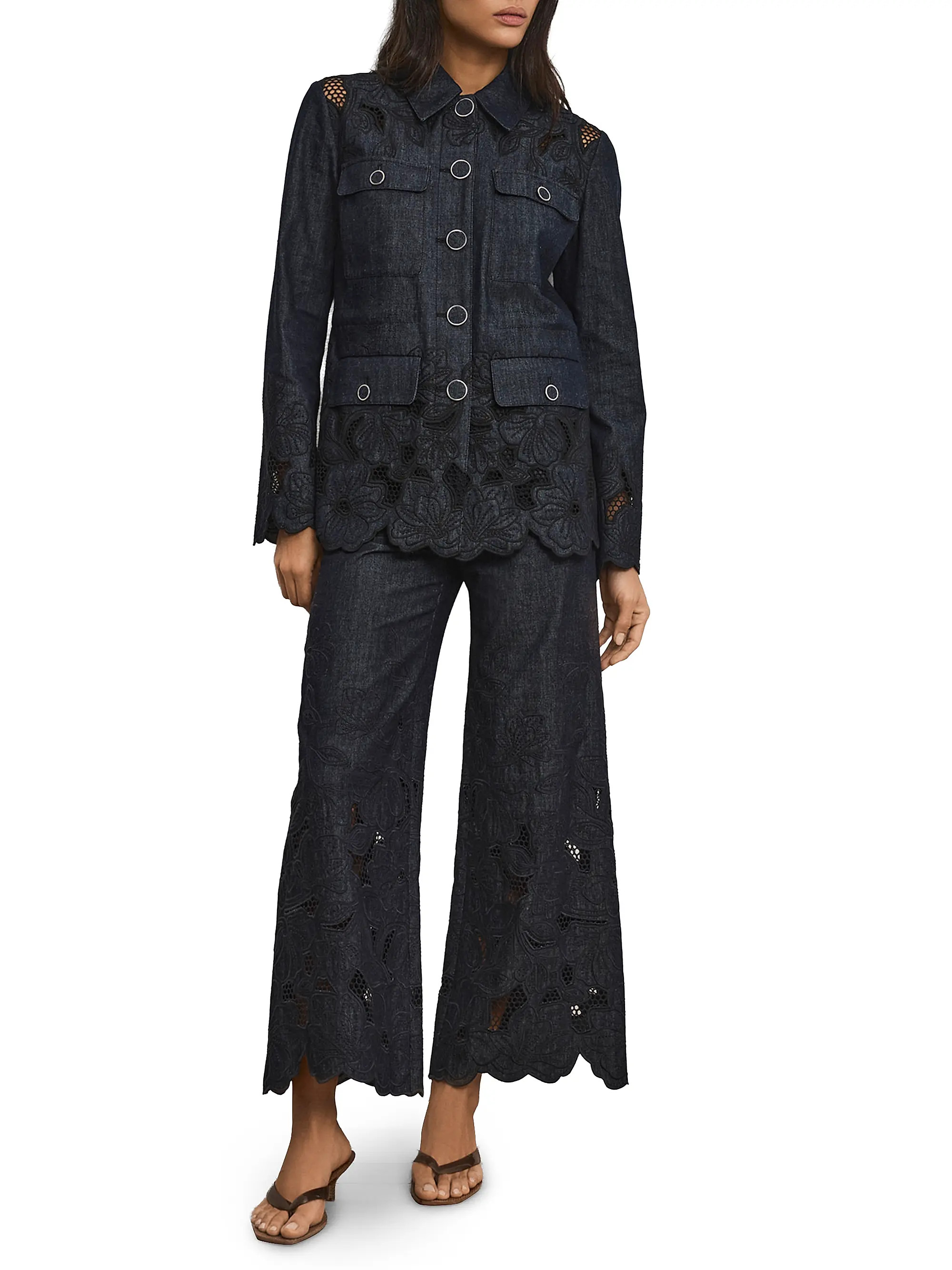 Veronica Beard Osborne Scalloped Guipure Cotton Wide-Leg Pants | Saks Fifth Avenue | Saks Fifth Avenue