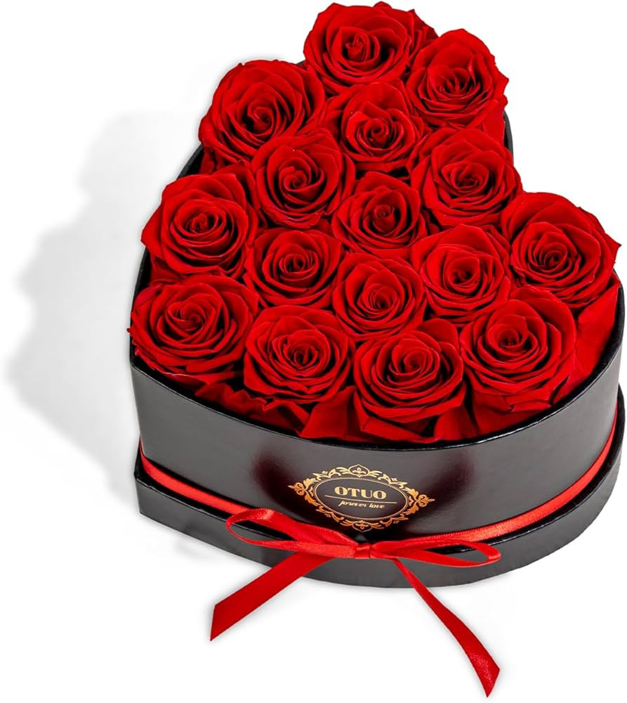 16 Preserved Roses in Heart-Shaped Box, Flowers for Delivery Prime Last up 2 Years, Real Forever ... | Amazon (US)