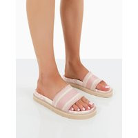 Toile Baby Pink Embroidered Print Slide Sandals | Public Desire (US & CA)