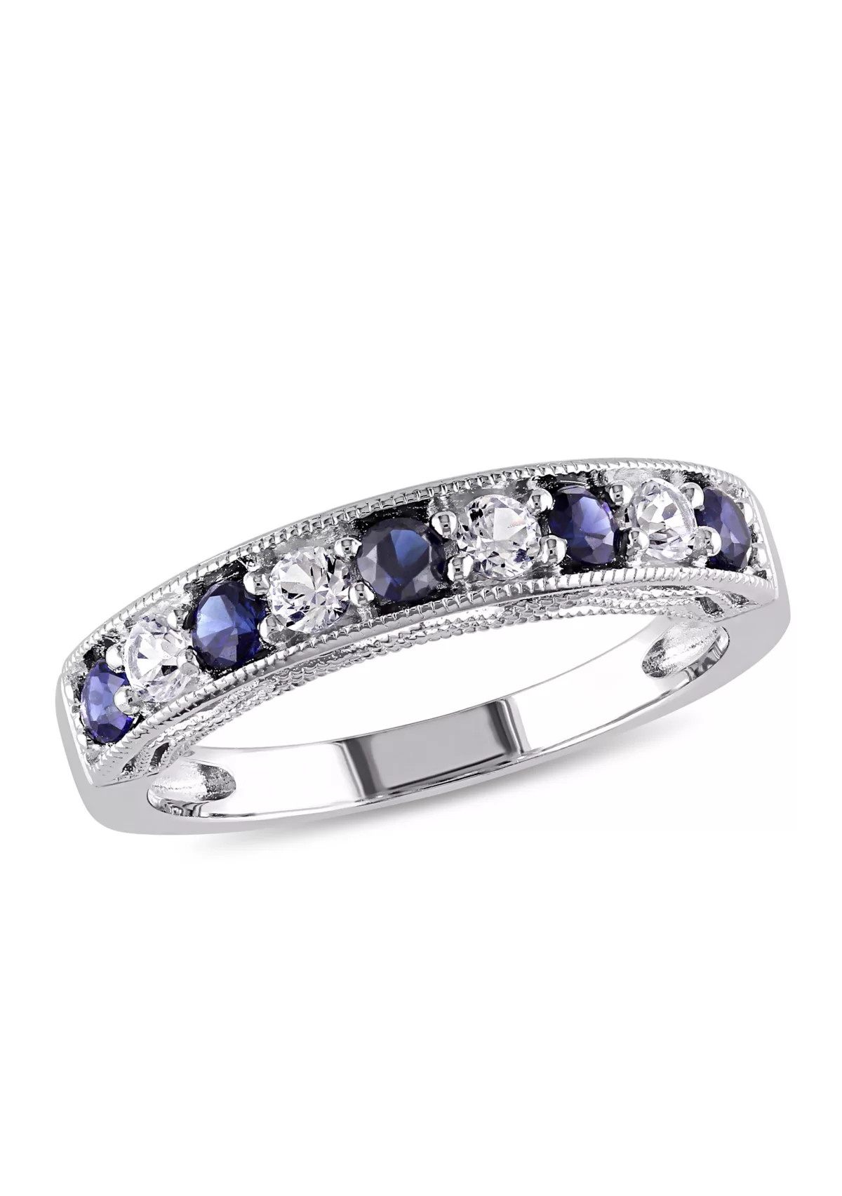 4/5 ct. t.w. Lab Created Blue and White Sapphire Anniversary Band in Sterling Silver | Belk