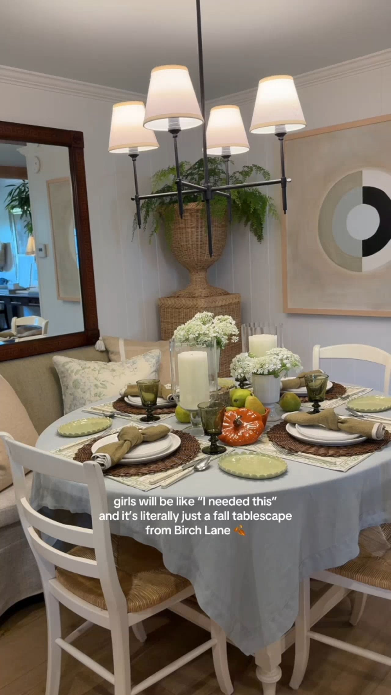 Fall is slowly making its way into our home, starting at the kitchen table! A cozy settee, flickering candles, and all the pretty little details from @birchlane. Olive green might be the color of the season #mybirchlane #birchlanepartner 

 #LTKSeasonal #LTKHome #LTKautumn