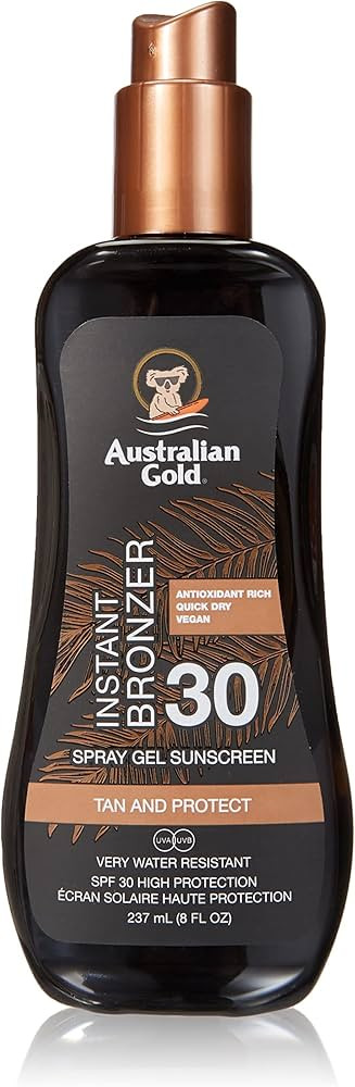 Australian Gold Spray Gel Sunscreen with Instant Bronzer, Moisturize & Hydrate Skin, Broad Spectr... | Amazon (US)