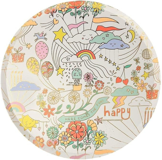 Meri Meri Happy Doodle Large Paper Party Plates x 8 | Amazon (US)