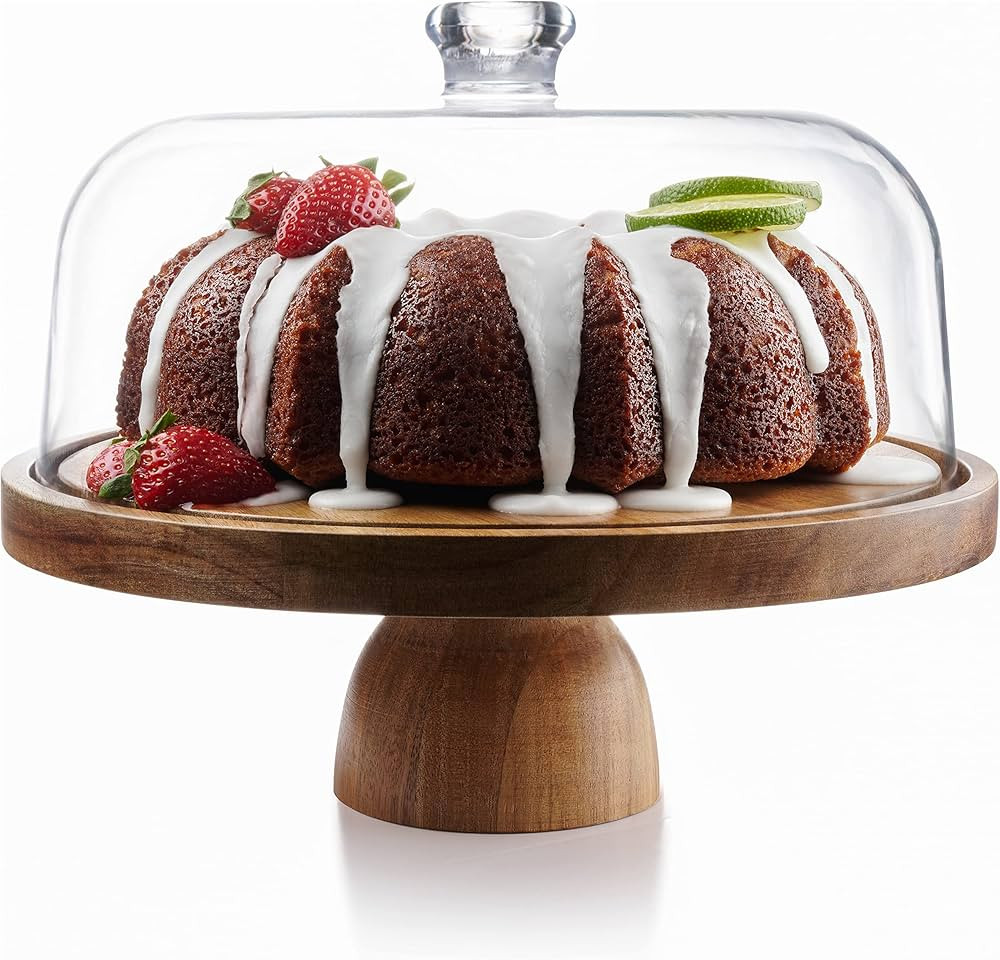 Multifunctional Cake Stand with Acrylic Lid, Acacia Wood Base, Acrylic Dome, 2 in 1 Use, Charcute... | Amazon (US)
