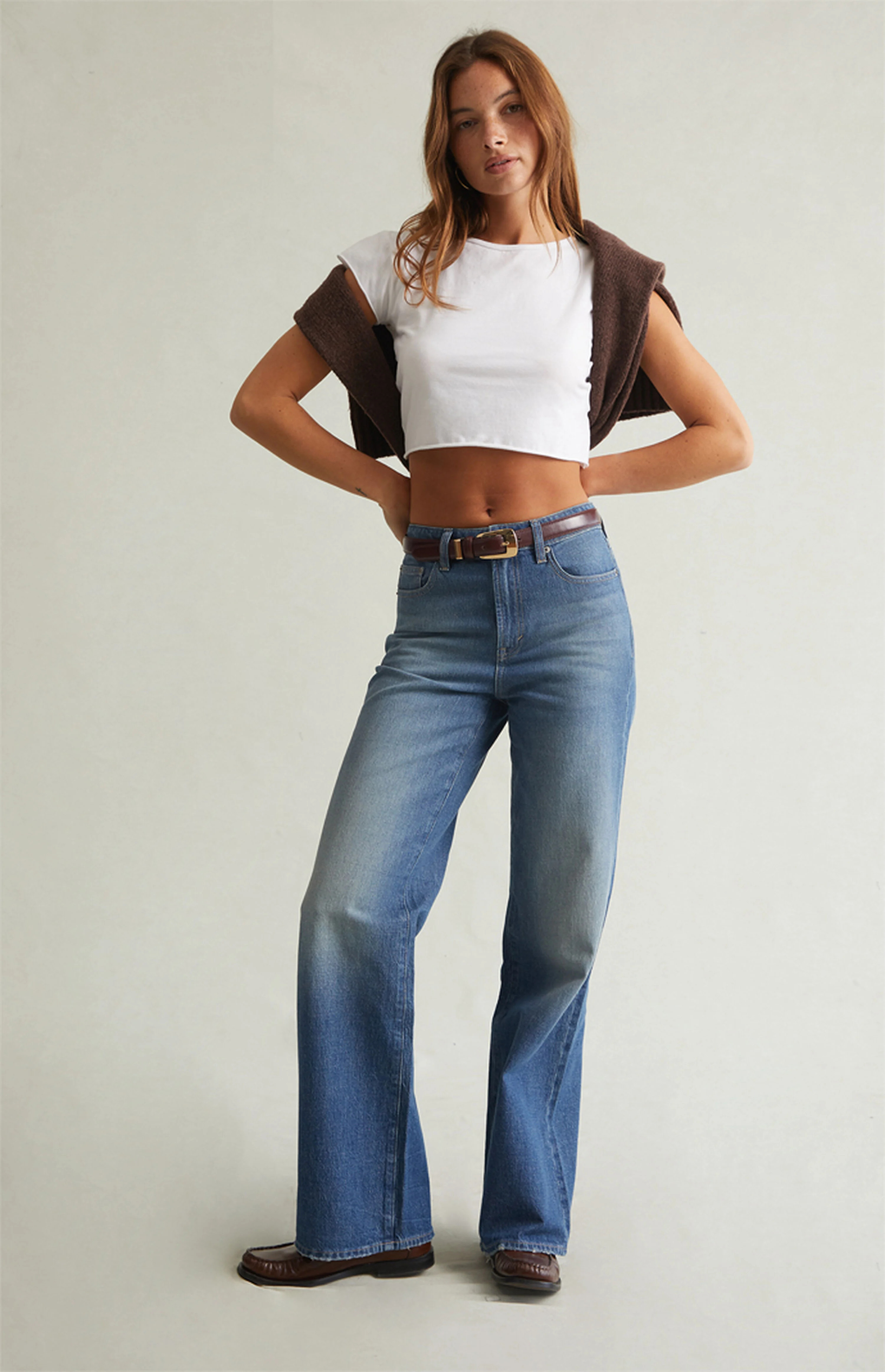 Pacsun Madison High Waisted Girlfriend Jeans Stretch Medium Blue | PacSun