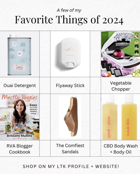 🎁 SWEET GIFT GUIDE - Part 1: A few of my favorite things of 2024! 

🥰 These are a few things that I find myself using all the time and think anyone would love on your holiday gift list:

-This @theouai laundry detergent smells like heaven and also has dryer sheets. They make the whole house smells like heaven  AND don’t bother my sensitive skin.
 
-Any guy or girl would find this @getgoldielocks flyaway stick super useful! The stick form makes it super practical and keeps your hands clean. 

-This vegetable chopper is from @amazon and I can’t tell ya how much I love it! @iheartveggies got me hooked. 

-Speaking of local foodie bloggers @eatingbirdfood released her “Mostly Veggies” cookbook and it’s so well laid out. Great gift for anyone looking for a healthier lifestyle.

-I wore these sandals all over the world this year. Hands down the comfiest shoes I own. Full disclosure: @stegmannclogs is a client but this opinion is REAL!

-I love great skincare and CBD for all of its benefits. @switch.2pure was a regular feature in my travel and beach bags all year. The body oil has a shimmer to it that truly makes you GLOW! 

#LTKfindsunder50 #LTKSeasonal #LTKGiftGuide