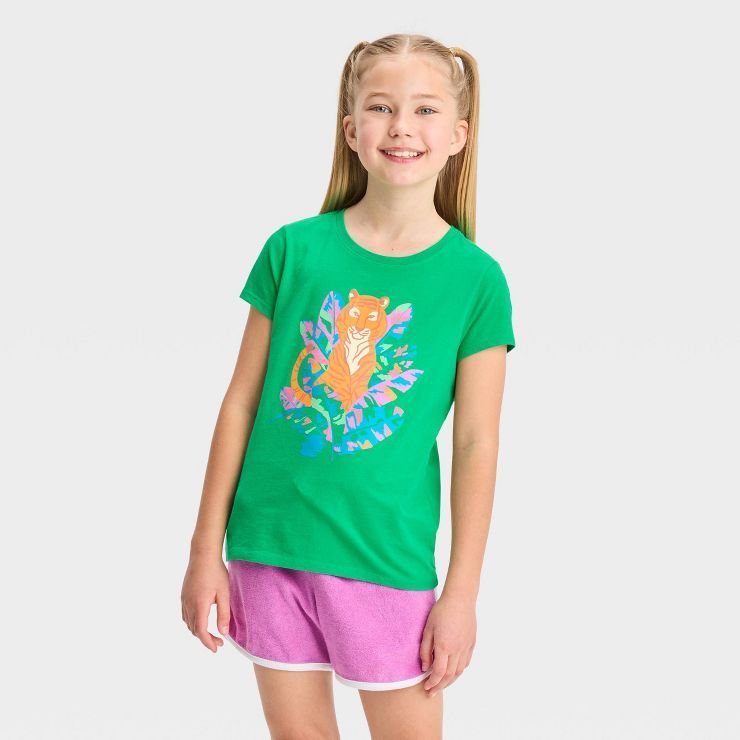 Girls' Short Sleeve 'Tiger' Graphic T-Shirt - Cat & Jack™ Green | Target