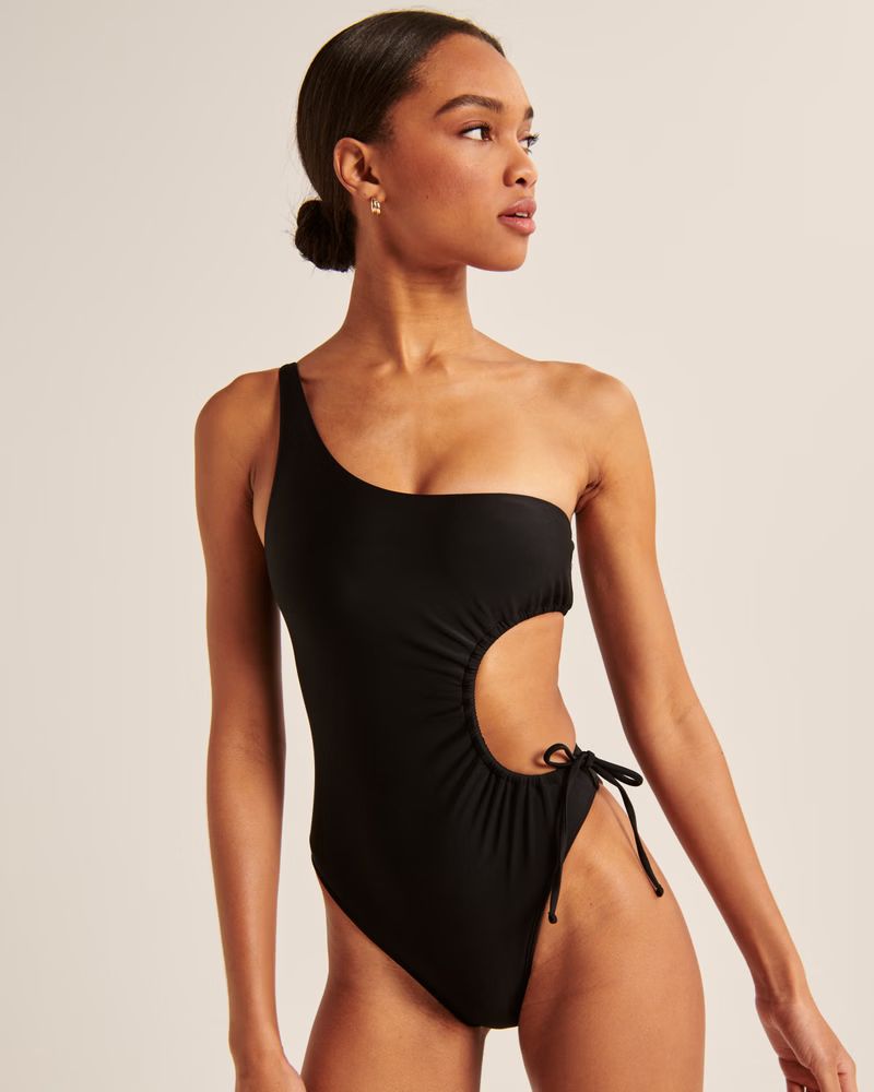 Asymmetrical One-Shoulder Cutout One-Piece Swimsuit | Abercrombie & Fitch (US)
