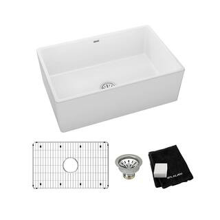 Elkay White Fireclay 30 in. Single Bowl Farmhouse Apron Kitchen Sink Kit SWUF28179WHC - The Home ... | The Home Depot