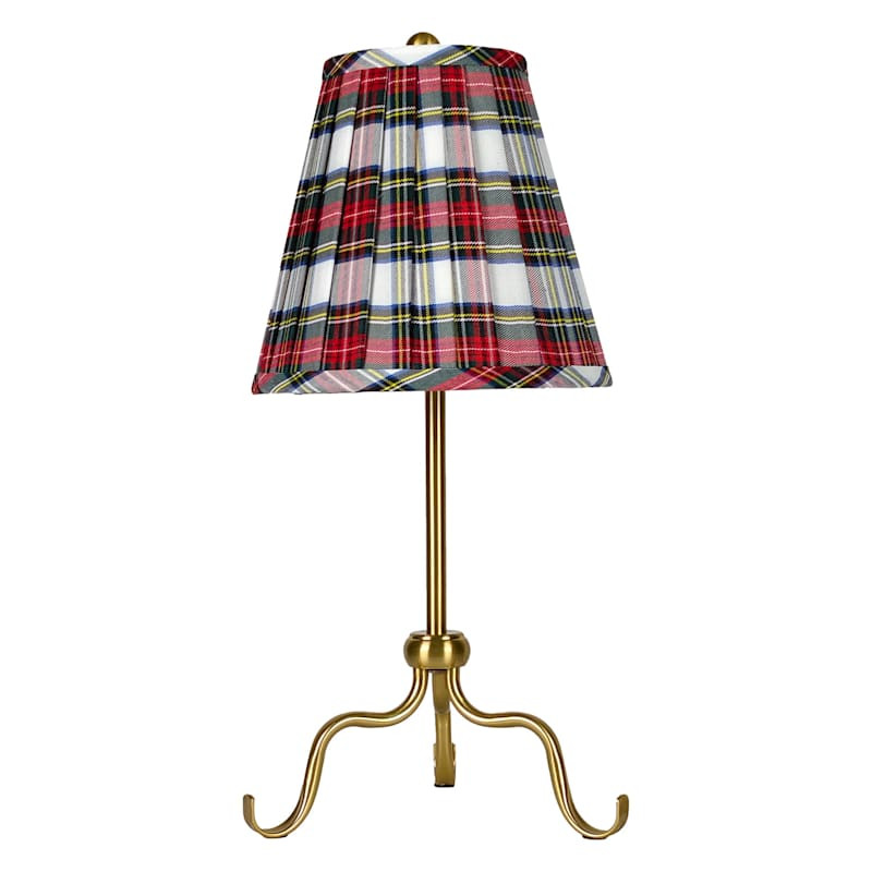 Metal Lamp With Plaid Shade, 20", Gold, sold by At Home | At Home