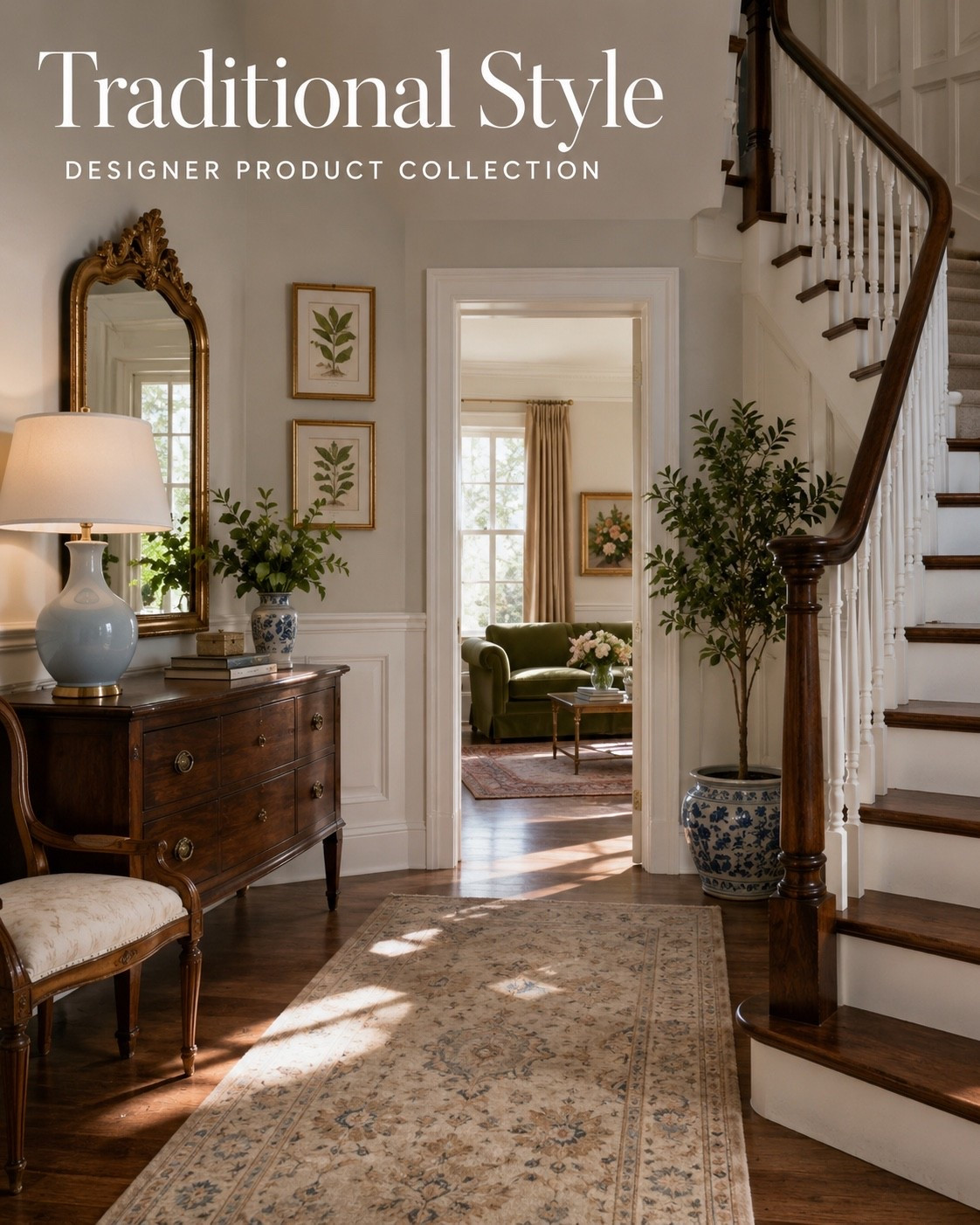 Create a timeless first impression with this Traditional Style designer collection. This curated entryway features classic wood furniture, antique-inspired mirrors, botanical artwork, elegant table lamps, layered rugs, and refined accessories that bring warmth and sophistication to your home. If you love traditional interior design with updated, livable styling, these designer-approved finds make it easy to achieve a collected, elegant foyer that never goes out of style.

Hashtags
#LTKHome #TraditionalStyle #EntrywayDecor #DesignerFinds