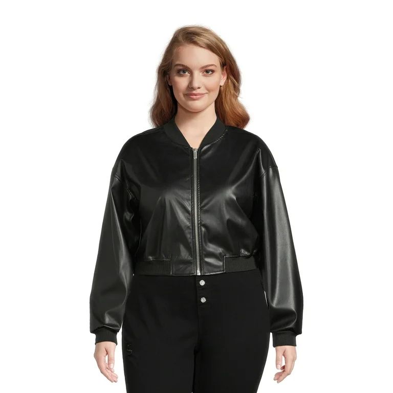 Madden NYC Juniors Plus Size Faux Leather Bomber Jacket, Sizes 1X-4X | Walmart (US)