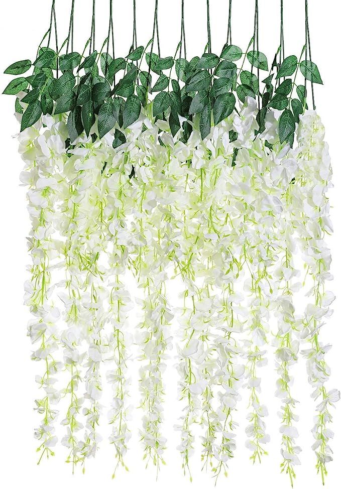 Artificial Silk Wisteria Vine Rattan Garland Fake Hanging Flower Wedding Party Home Garden Outdoo... | Amazon (US)