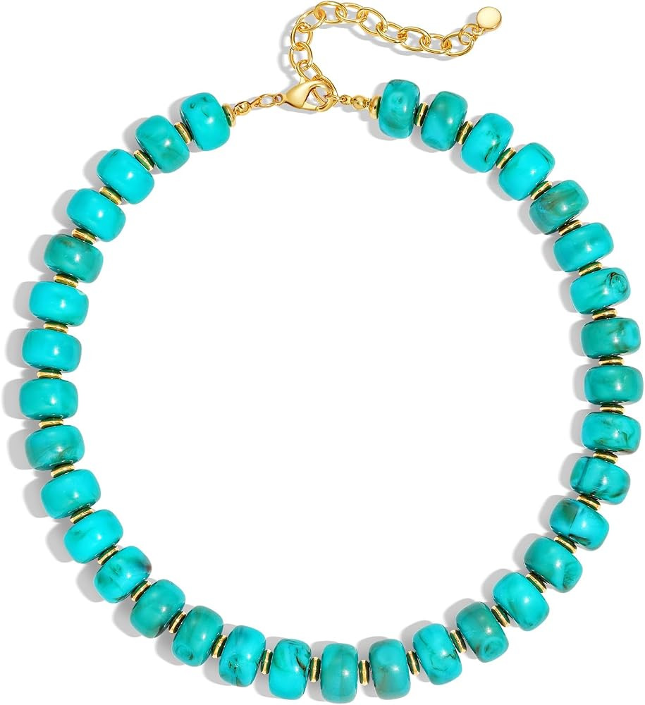 Summer Beach Jewelry Chunky Beaded Necklace for Women Trendy Statement Big Colorful Bubble Resin ... | Amazon (US)