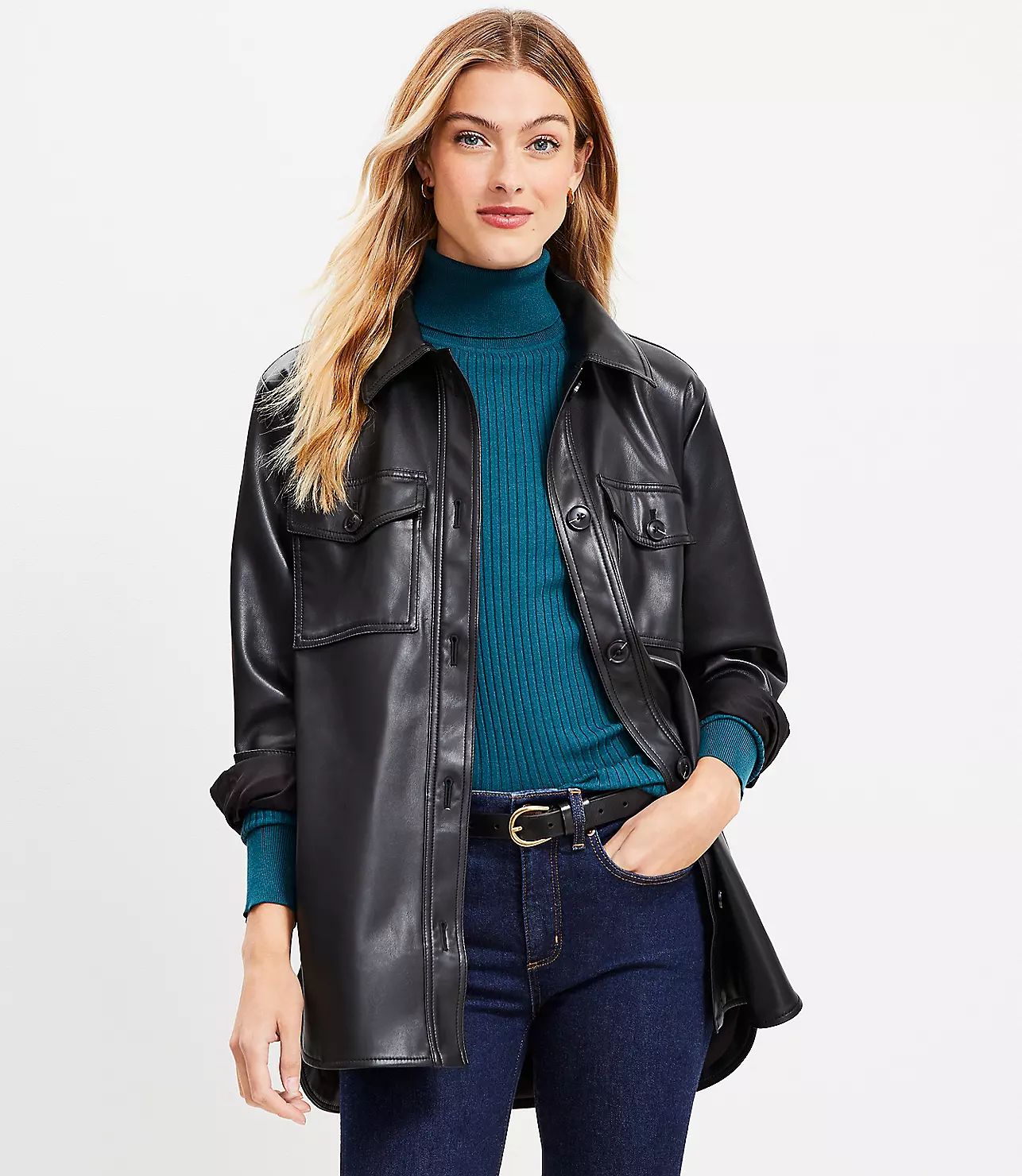 Faux Leather Shirt Jacket | LOFT