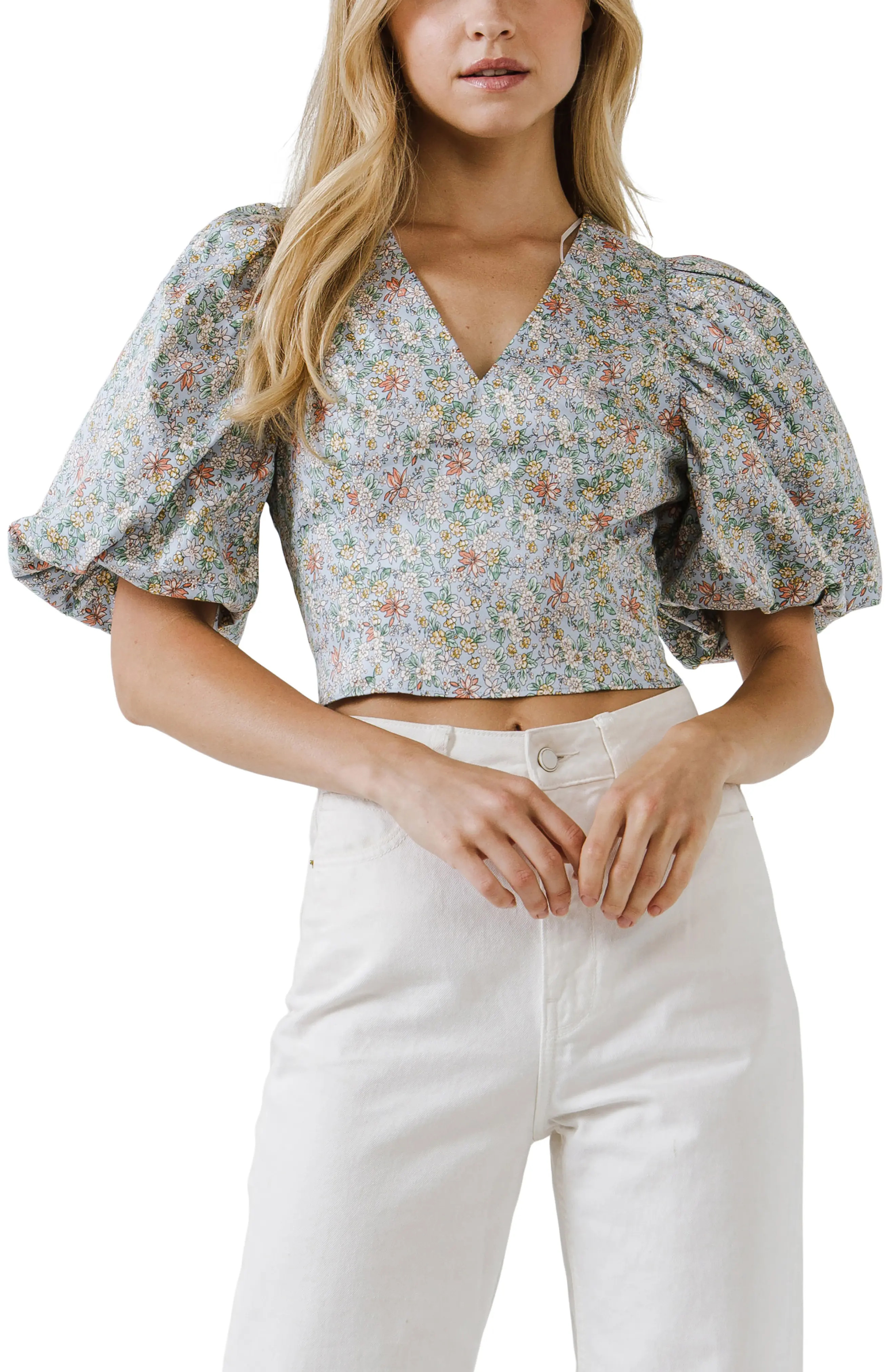 Floral Print Puff Sleeve Crop Top (Women) | Nordstrom | Nordstrom
