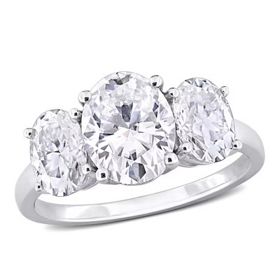 EVERLY JEWELRY | Sterling Silver 4 ct DEW Oval-cut Created White Moissanite Three-Stone Engagement Ring | Target