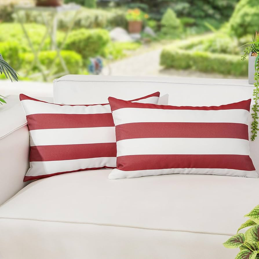 Lewondr 2 Pack Outdoor Throw Pillow Covers, Rectangle Stripe Waterproof Throw Pillow Cases for Ou... | Amazon (US)