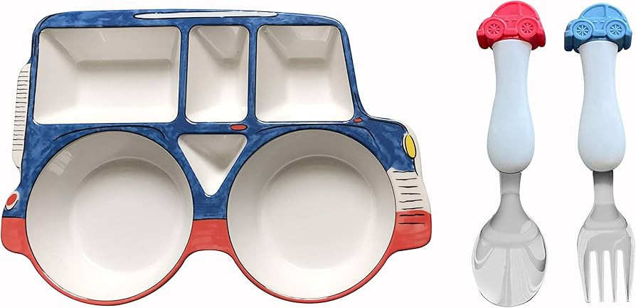 ARI MES - Divided Car Plate for Toddlers with Spoon and Fork - Fun, BPA-Free, Shatter- Resistant,... | Amazon (US)