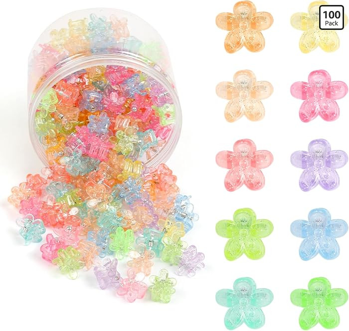 100Pcs Mini Flower Hair Clips Women Girls, Colorful Small Claw Clips Strong Grip Glitter Baby Hai... | Amazon (US)
